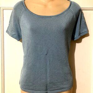 RENA ROWAN Women's Shimmery Blue SSl Knit Top/Shirt ~ Sz M